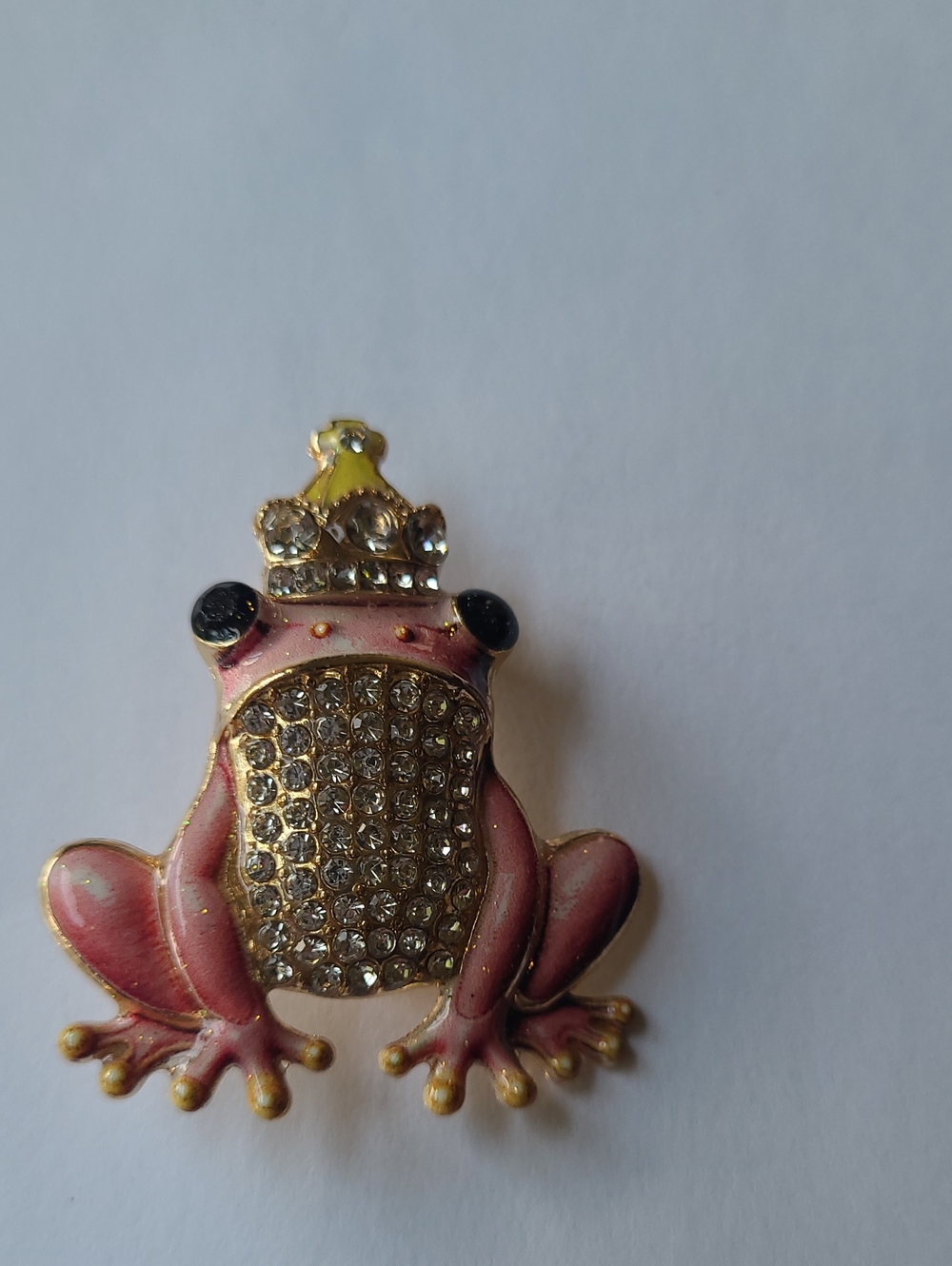 Pink Crystal Frog Prince Brooch with Crown
